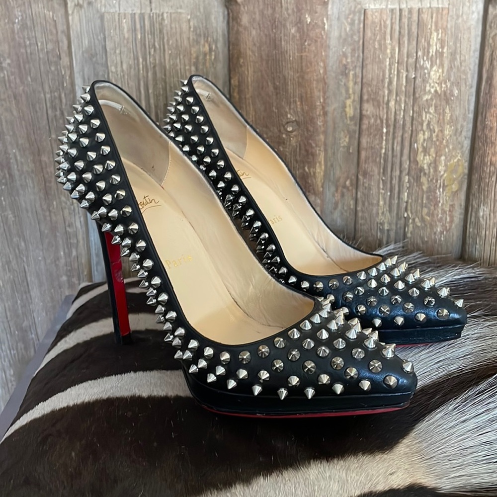 Christian Louboutin Black w Silver Spiked Pigalle Pumps